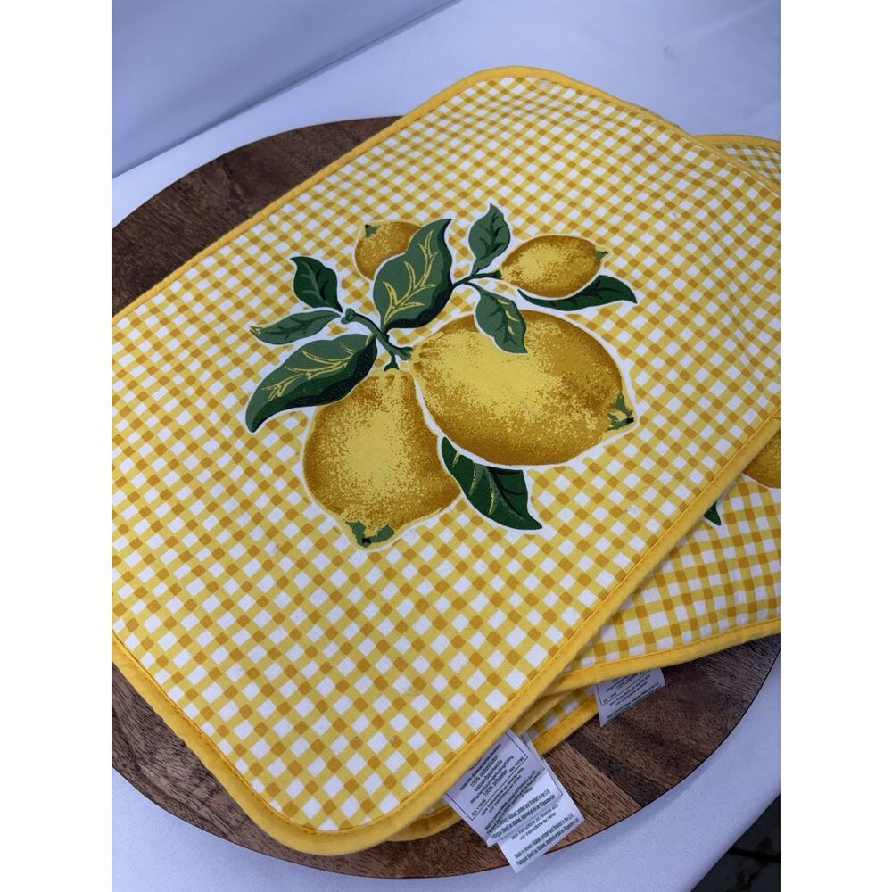Set of 5 Laura Ashley Placemats Yellow White Gingham Lemons Cottage